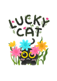Lucky black cat and garden flower
