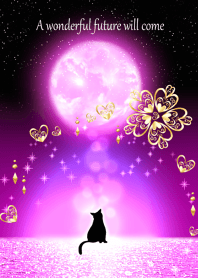 人生好転♪ピンクムーンと黒猫