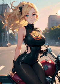 Girl riding a heavy motorcycle dn3SH