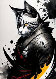 Ink wash cat samurai f2D1C7
