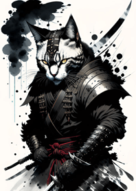 Ink wash cat samurai aAd488