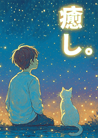 仰望星空的男孩與貓1.7 藍色 ...