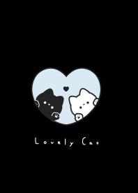 Pair Cats in Heart(line)/black aqua.