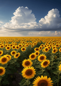 広大なひまわり畑と雄大な入道雲