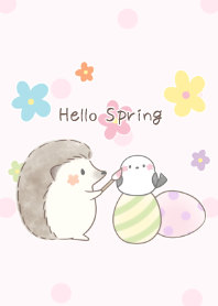 Hedgehog&Shimaenaga:spring pink dot