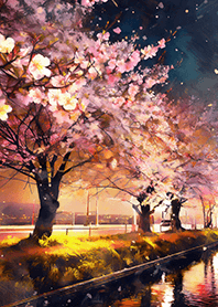 Beautiful night cherry blossoms#1082