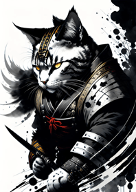 Ink wash cat samurai b07449