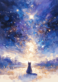 Black cat under the romantic stars_Blue
