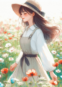 Have a nice day Flower field and girl