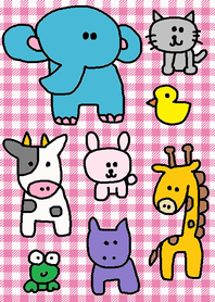 ピンク チェック 動物たち