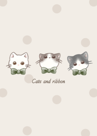 猫たちとリボン -グリーン- ドット