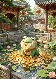 The frog is carrying a coin