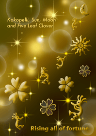 Kokopelli,Sun,Moon and Five Leaf Clover