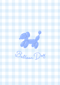 日系格紋與手繪氣球狗-粉藍