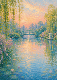 Romantic Blue Pink Lake Garden