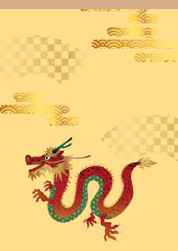 red dragon on light brown & yellow