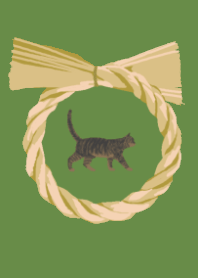 theme of a brown tabby at a shrine