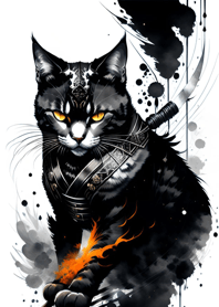 Ink wash cat samurai bd755C