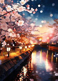 Beautiful night cherry blossoms#1196