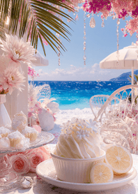 Blue Seaside Flower Dessert Cafe