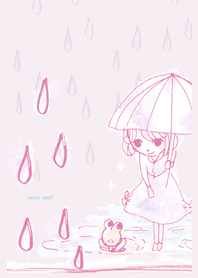 かえると傘 rainy day* pastel