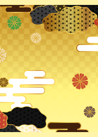 和風の花と雲 薄い黄色