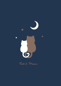 Cat & Moon 2 (snuggling)/ navy brown