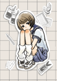 セーラー服JKのステッカー風着せ替え