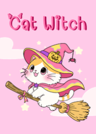 Halloween Pink Cat Witch