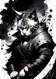 Ink wash cat samurai d82130