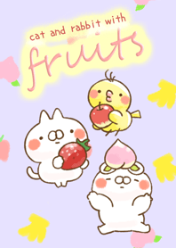 cat and rabbit with fruits