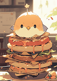 想要偷吃漢堡的可愛鳥兒❤