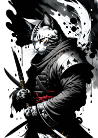 Ink wash cat samurai Ad816b