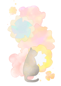 花と黒猫（ほわほわ）