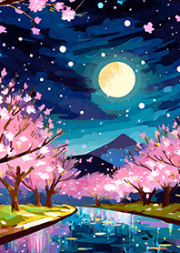 Beautiful night cherry blossoms#1846