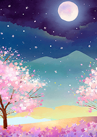 Beautiful night cherry blossoms#1536