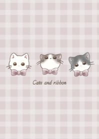 猫たちとリボン -ピンク- チェック