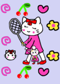 ธีมไลน์ White cat mommy.Soft tennis vr.Purple1