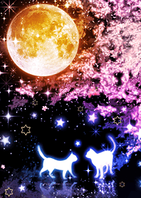 ธีมไลน์ Moonlit night cherry tree and cat 2