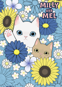 ธีมไลน์ The white cat Milly and Mel! 5(flowers)